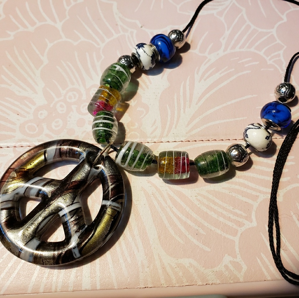 Murano style glass peace necklace
